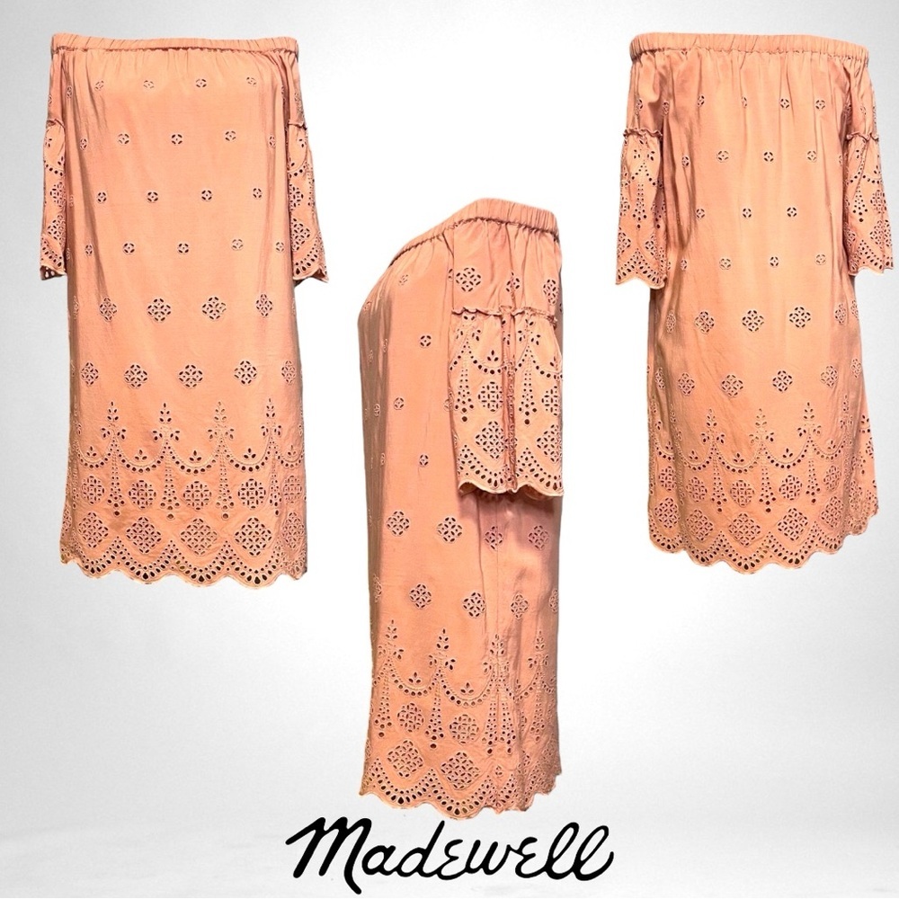 Madewell Off-Shoulder Eyelet Dress in Coral Pink Sz 12 - Picture 2 of 6